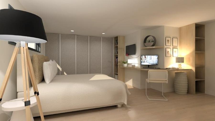 Lot 1, chambre 1 avec bureau (perspective)